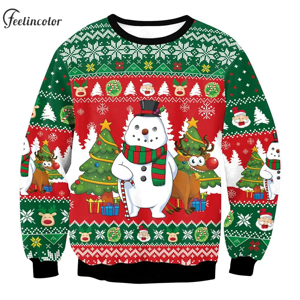 

Ugly Christmas Sweatshirts for Women Couple Tracksuit Oversized Pullover Snowman Pattern Streetwear 90S Outfit Female Clothing