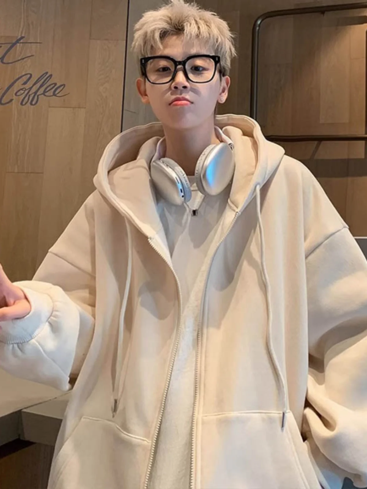 

Fall Winter 2024 Men's Large Size 300 Pounds Hooded Zipper Cardigan Sweatshirt Couple's Pure Color Oversized Jacket Casual Style
