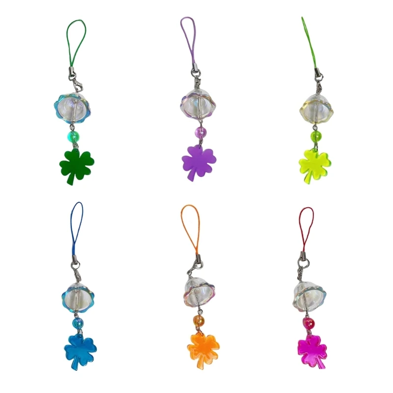 Festive Luck Clovers Phone Charm with Wind Chimes Portable Gifts for All Ages Dropship