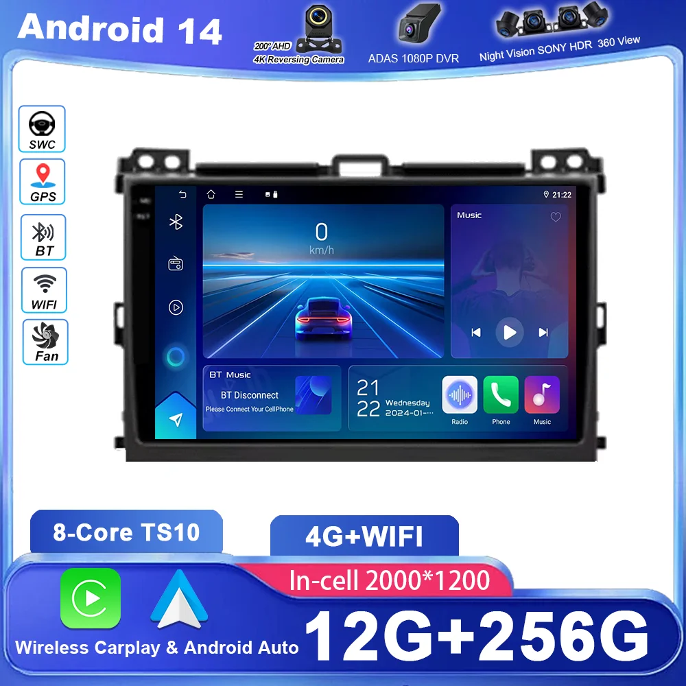 

Car Android For Toyota LAND CRUISER Prado 120 2003-2009 Auto Radio Stereo Head Unit Multimidia Player GPS Navigation 4G Carplay