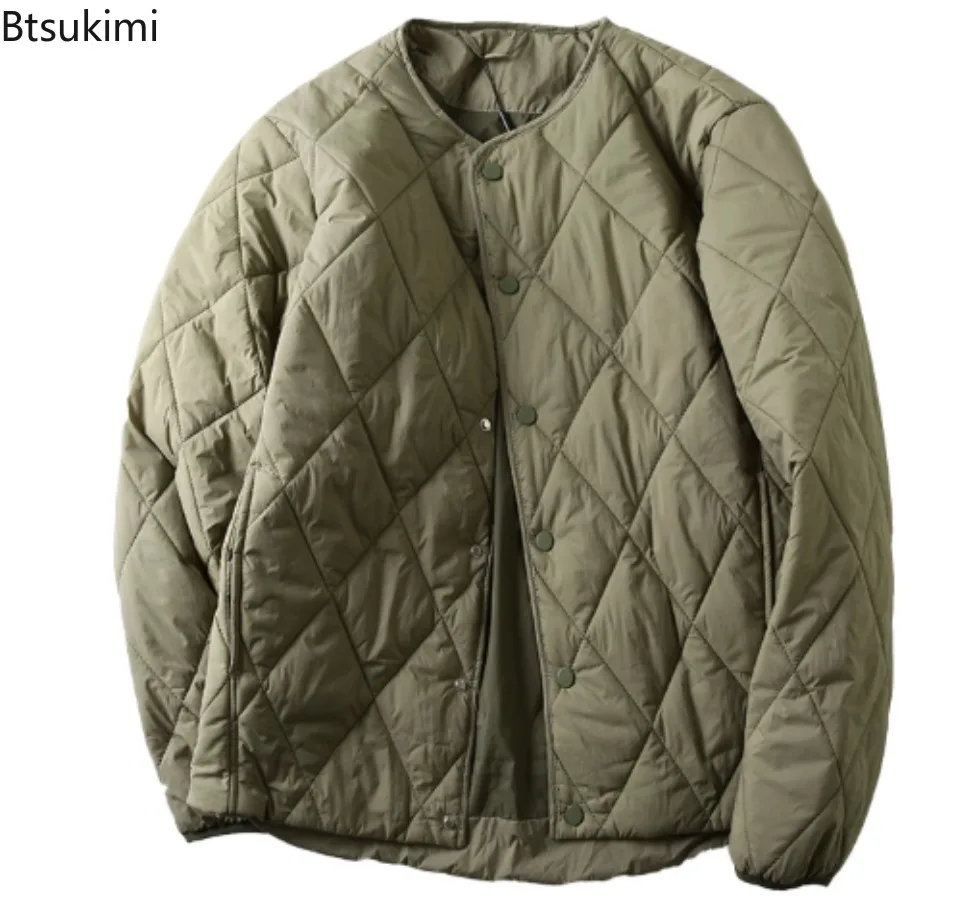 Lightweight Men's Cotton Jaet Stitched Cotton Jacket for Men Winter Solid Color Thin Warm Collarless Windproof Waterproof Coats