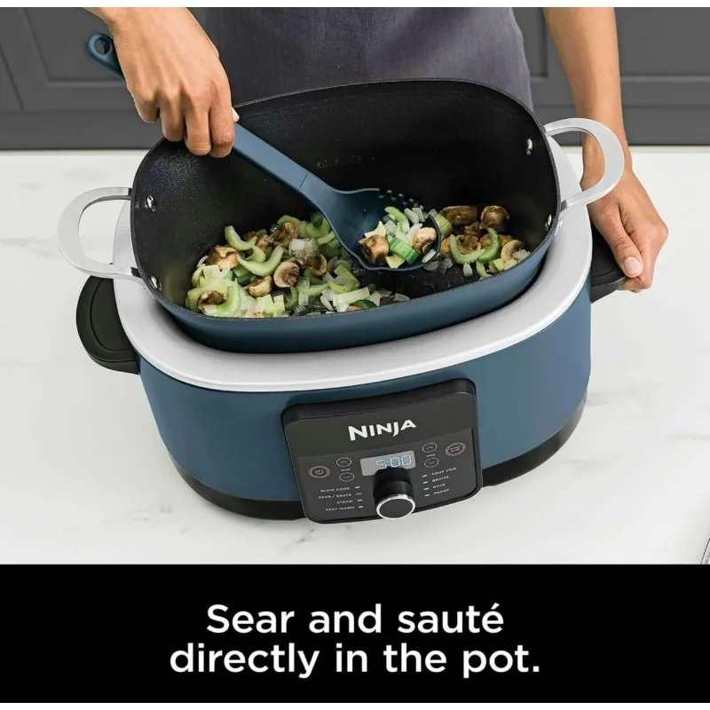 نينجا فودي بوسابل كوكر برو 8.5 كوارت متعدد الطباخ، مع فرن هولندي بطيء 8 في 1، قدر بخاري، غير لاصق، أزرق (MC1001)