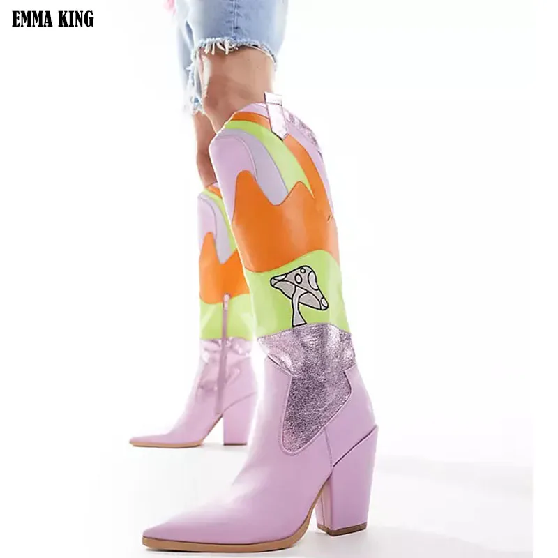 

Embroidery Western Cowboy Long Boots for Women Chill Vintage Boots Pointed Toe Comfortable Party Shoes Winter 44