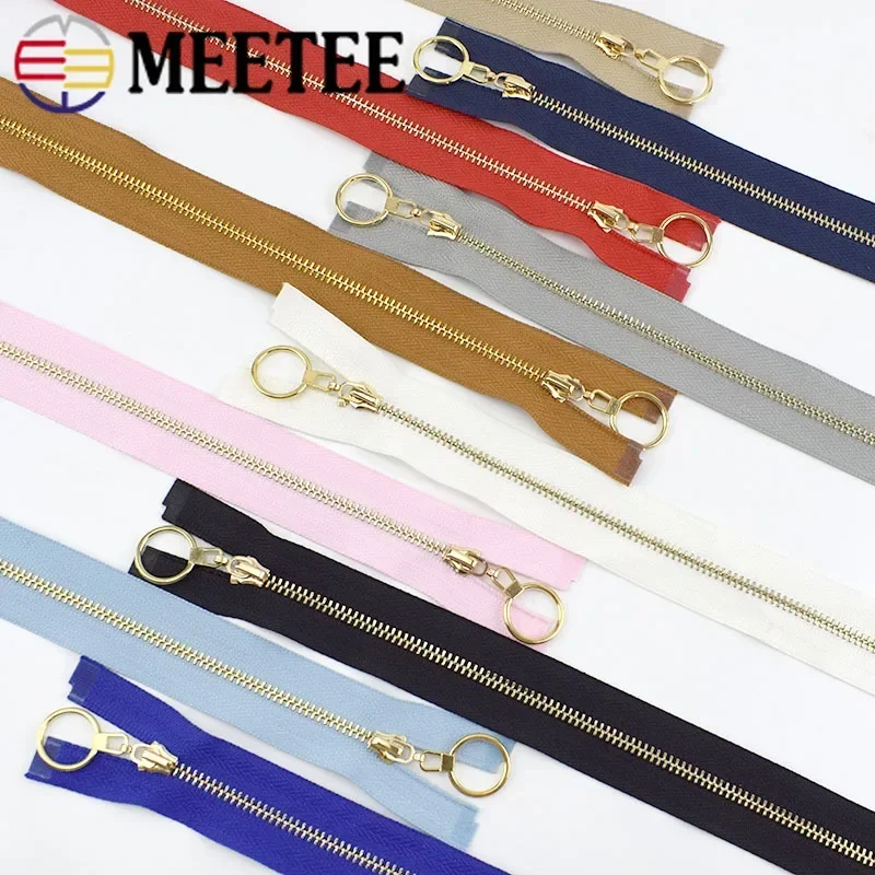 Meetee 2/5 pces 40-70cm 3 # fecho de correr de fechamento automático de metal aberto dentes de ouro para costura acessórios de vestuário sacos diy jaqueta zíperes