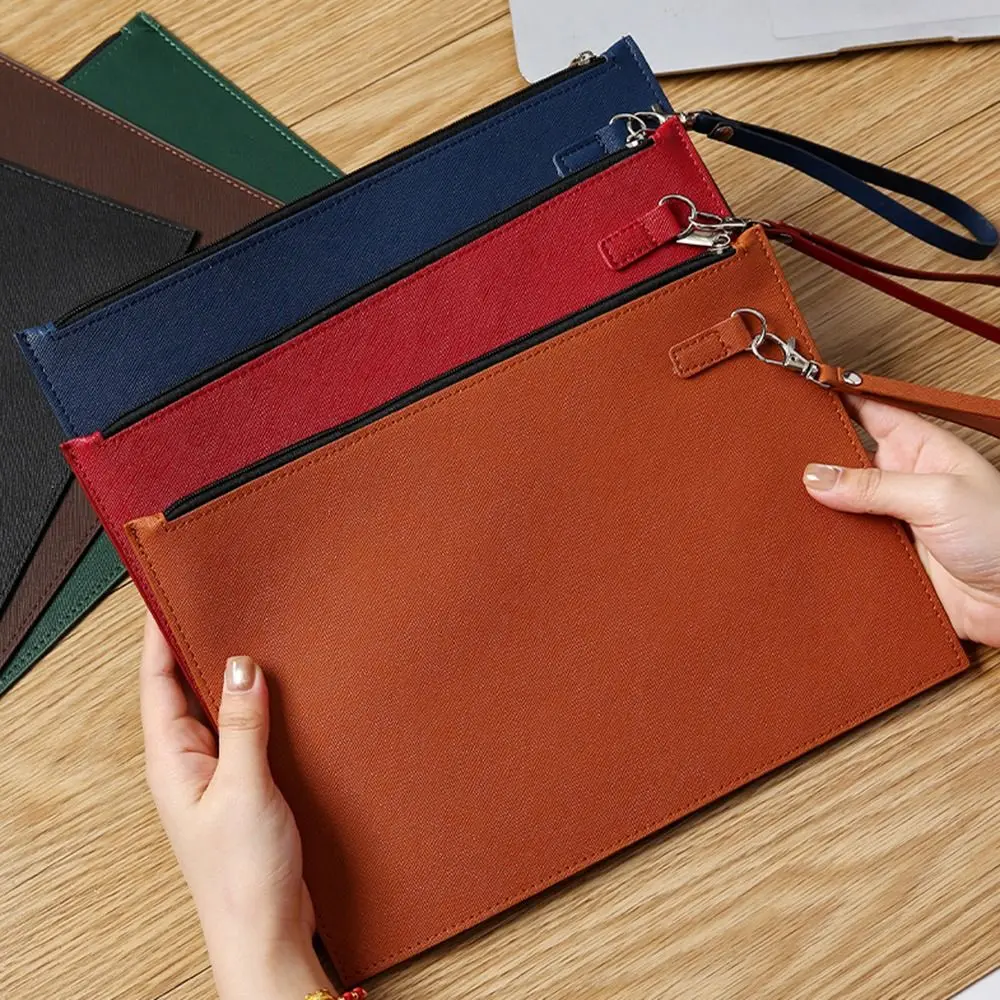 Large Capacity A4 Imitation Leather File Folder Simple Waterproof File Storage Bag Elegant with Rope Document Organizer Paper