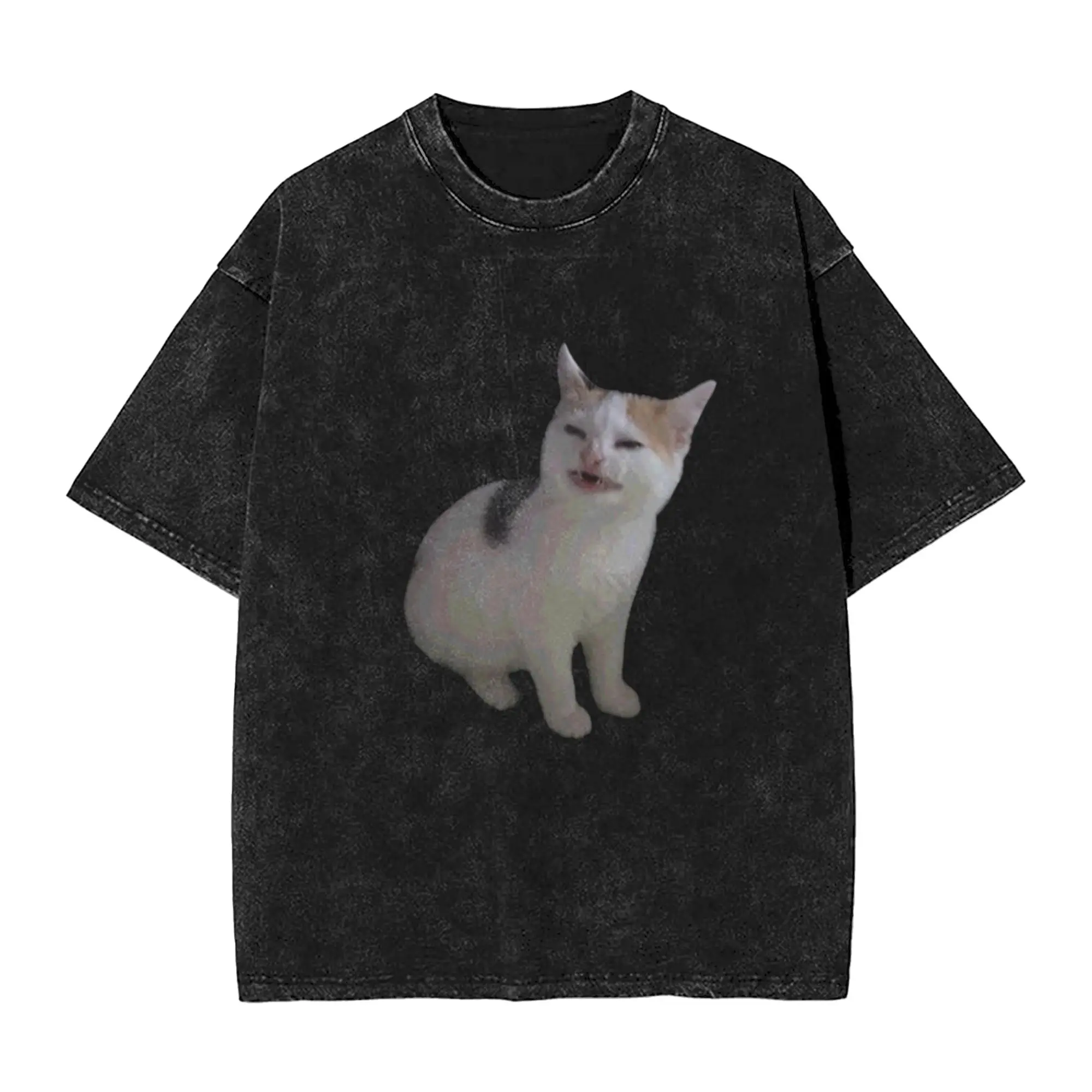 Angry Cat Meme Classic Trendy A Washed T Shirt Men's Oversized Cotton Tees Tops