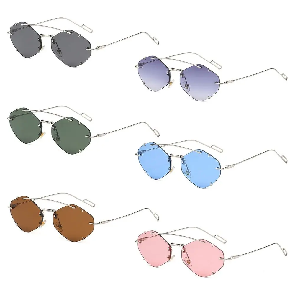 Hexagon Sunglasses for Women Rimless Sun Glasses Trendy 2000s Shades Y2K Accessories UV400 Protection Eyewear