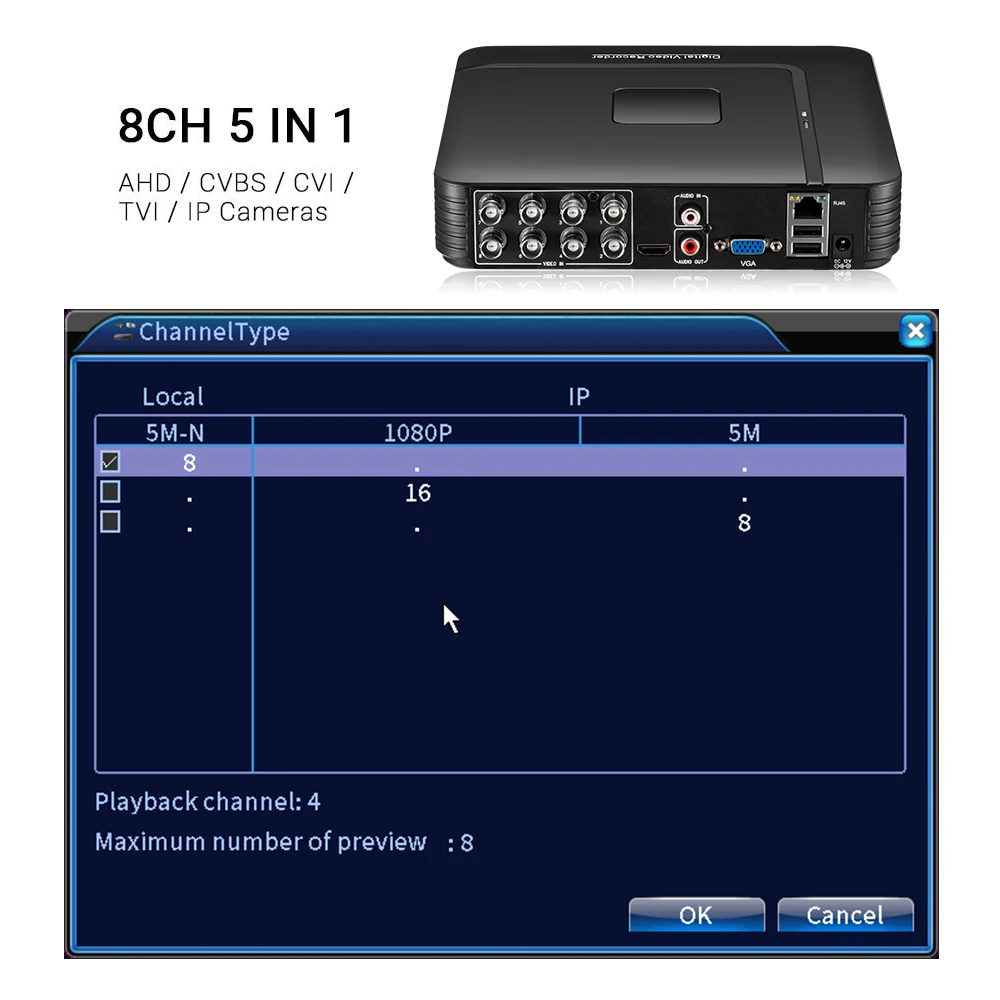 Мини-видеорегистратор HAMROL H.265 5 в 1, AHD TVI CVI CVBS для IP-камер 5 МП, 4K, гибридный цифровой видеорегистратор, Комплект охранной системы 4 канала 8 каналов