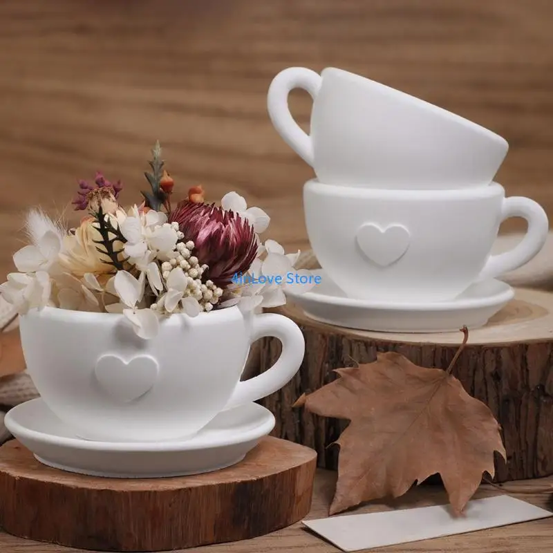 T4MD Heart Pattern Silicone Cup Molds Hand-Making Supplies with Metal Clip Suitable for Handmade Teacup Stands Plate