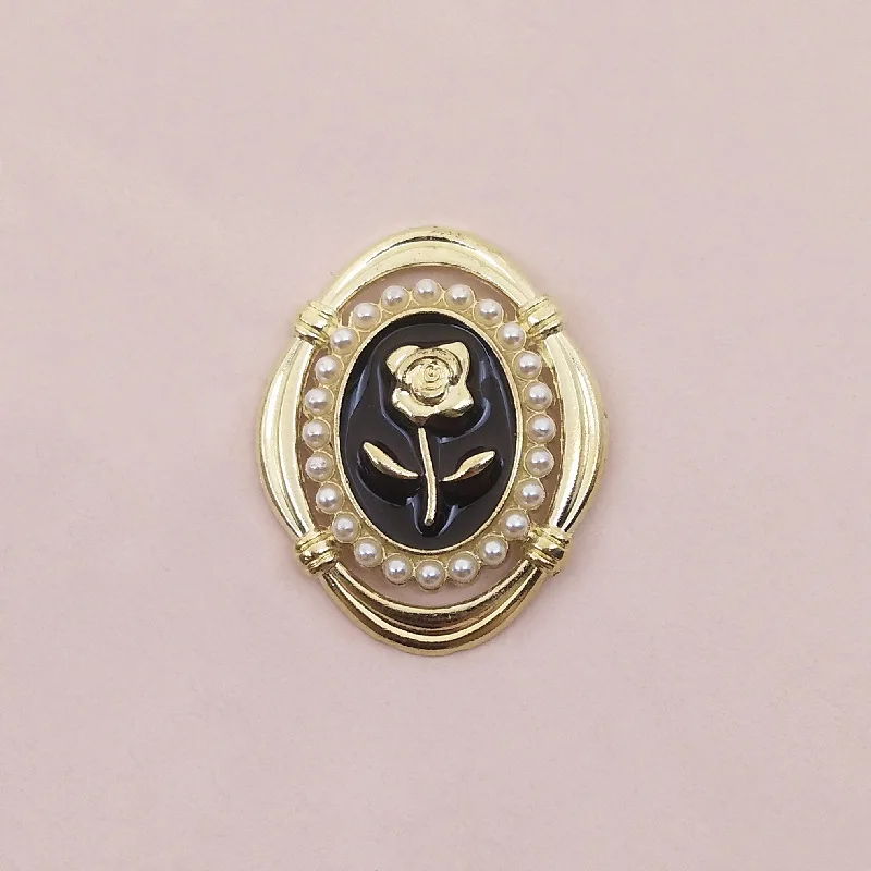 10 pezzi fiore rosa bellezza in bianco e nero goccia d\'olio lega diamante pera bottone creativo ornamenti orecchini girocollo accessori fai da te