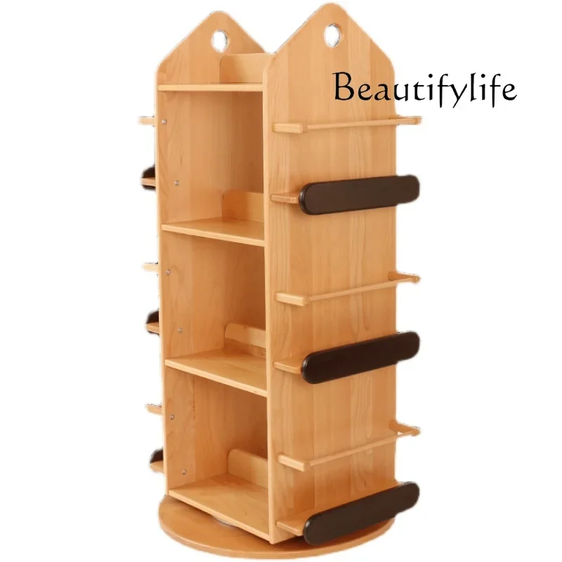 

Rotating bookshelf shelf Solid wood small floor-to-ceiling multi-layer small bookcase Children's picture book rack storage