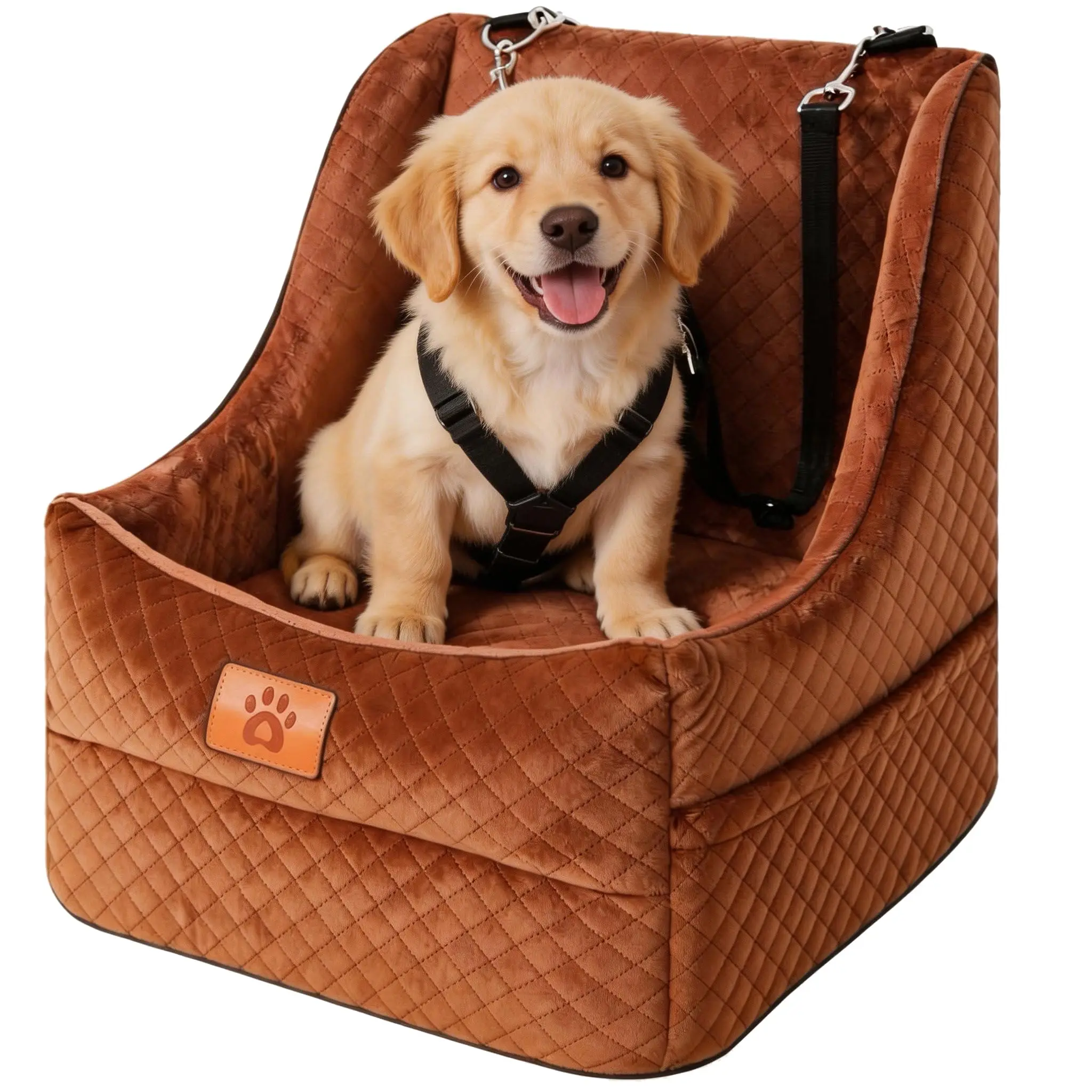 

Elevated Pet Car Booster Seat For Small And Medium Dogs Up To 35 Lbs, With Dual Safety Harnesses, Removable Washable Cover,