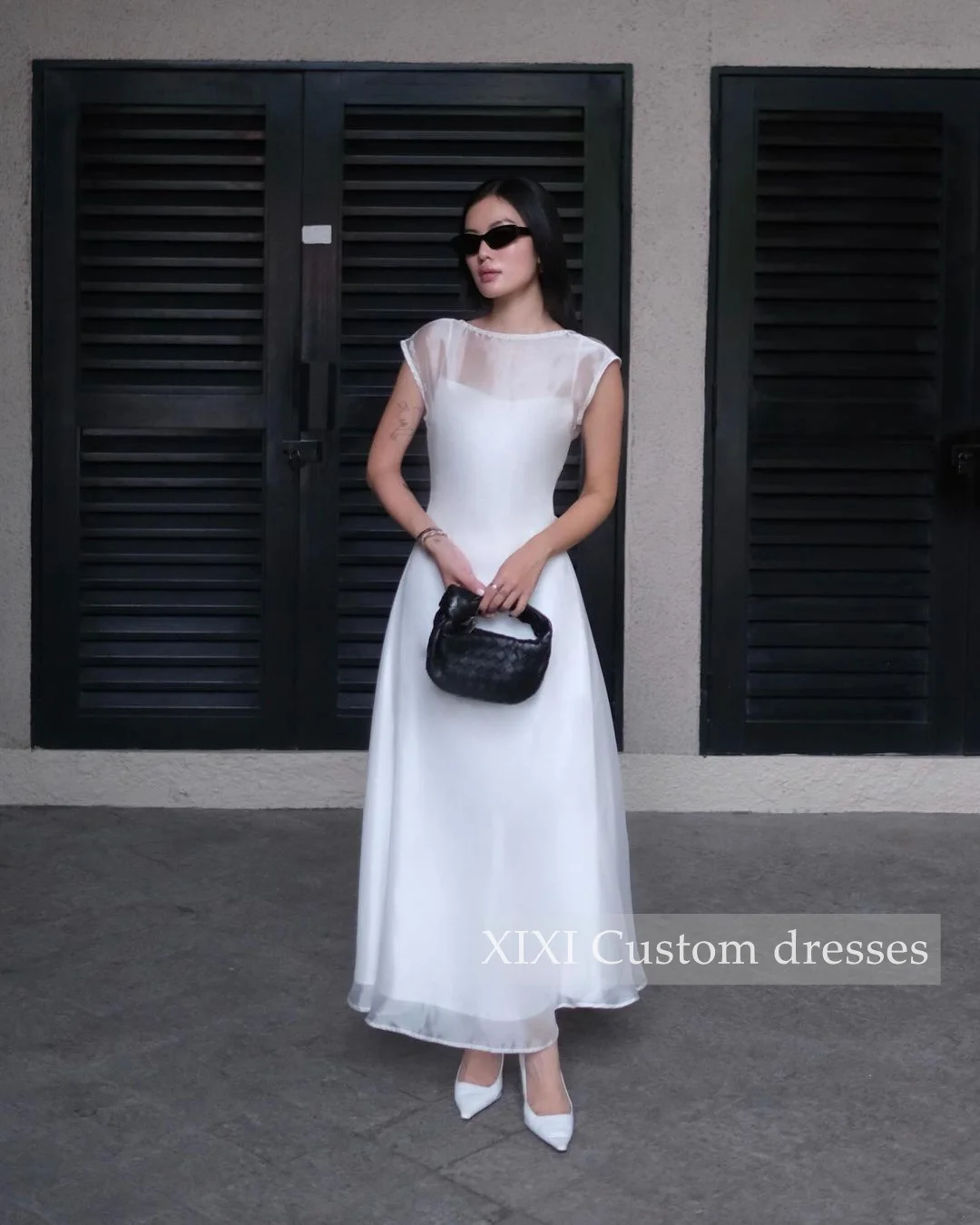 XIXI muslimagnaz raffainer bianco a-line scollo a barchetta lunghezza del pavimento Zipper Up senza maniche Dubai abito da sera 2024 abiti eleganti per donna