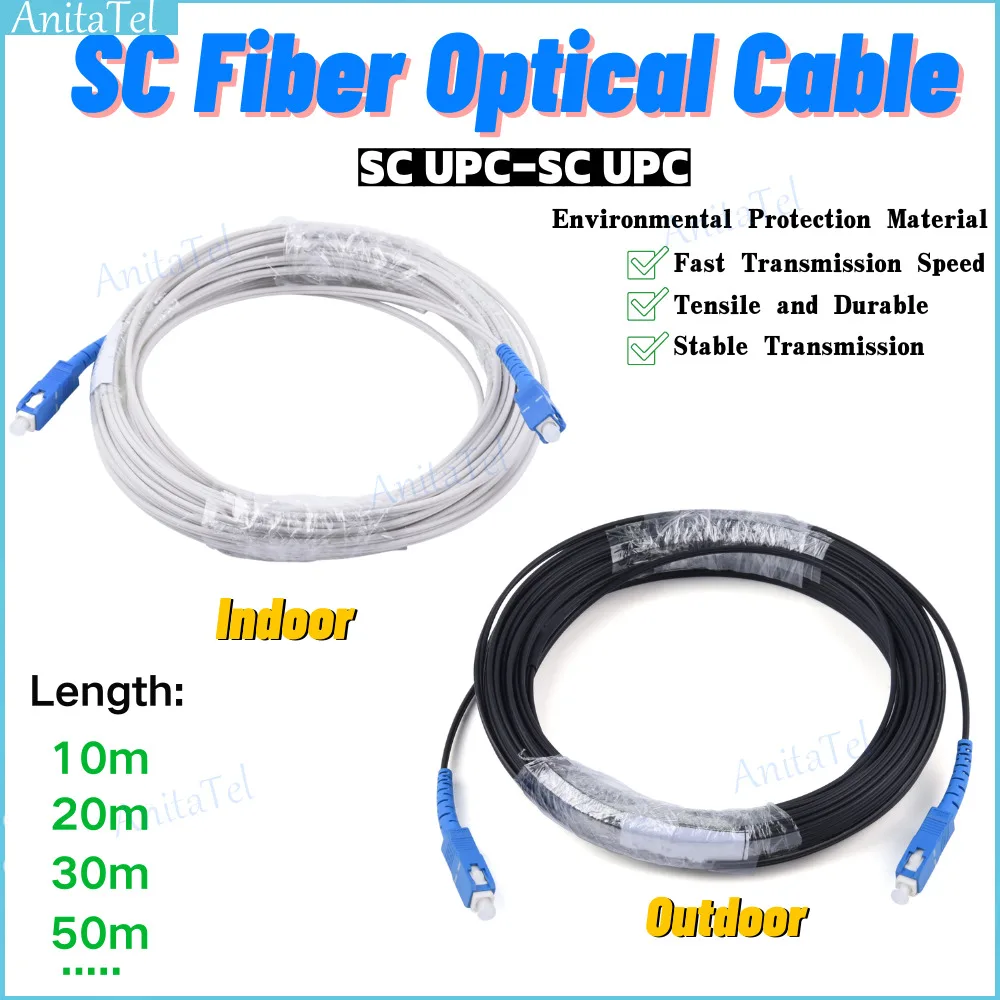 Fiber Cable Jumper UPC SC-SC Fiber Optic Extension Cable Single-Core Single Mode Simplex Outdoor Indoor Patch Cord 10M-30M Wire