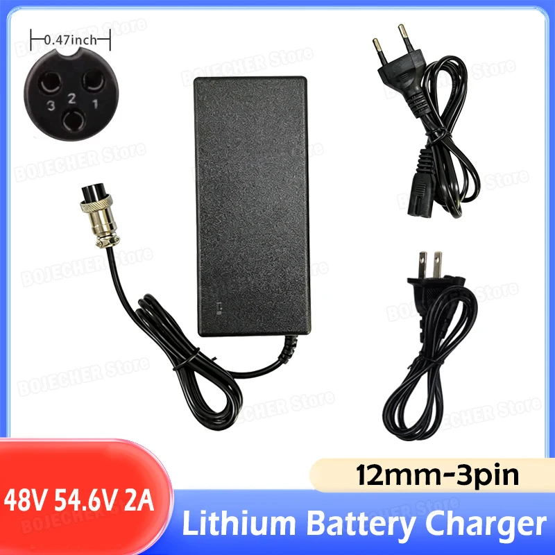 48V 54,6V 2A Lithium-Batterieladegerät mit 12mm-3-Pin-Anschluss für Kugoo M4/M4 Pro, Smartgyro Speedway, Urbetter, Hitway H5/H5 Pro