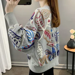 New Spring and Autumn Fashion Korean Edition Lazy Style Printed Round Neck Loose Versatile Large Size Slim Long Sleeve Sweater