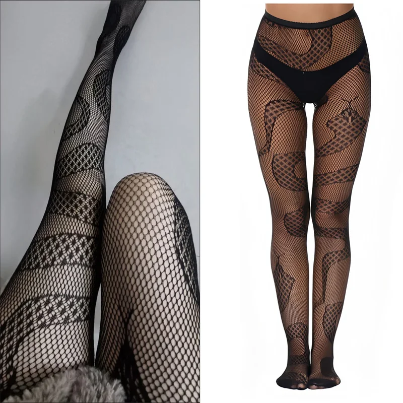 Y2K Women Gothic Hollow Out Pantyhose Lolita Thigh Fishnet Stockings Cosplay JK Spicy Girls Black Sexy Thin Ins Tide Lace Tights