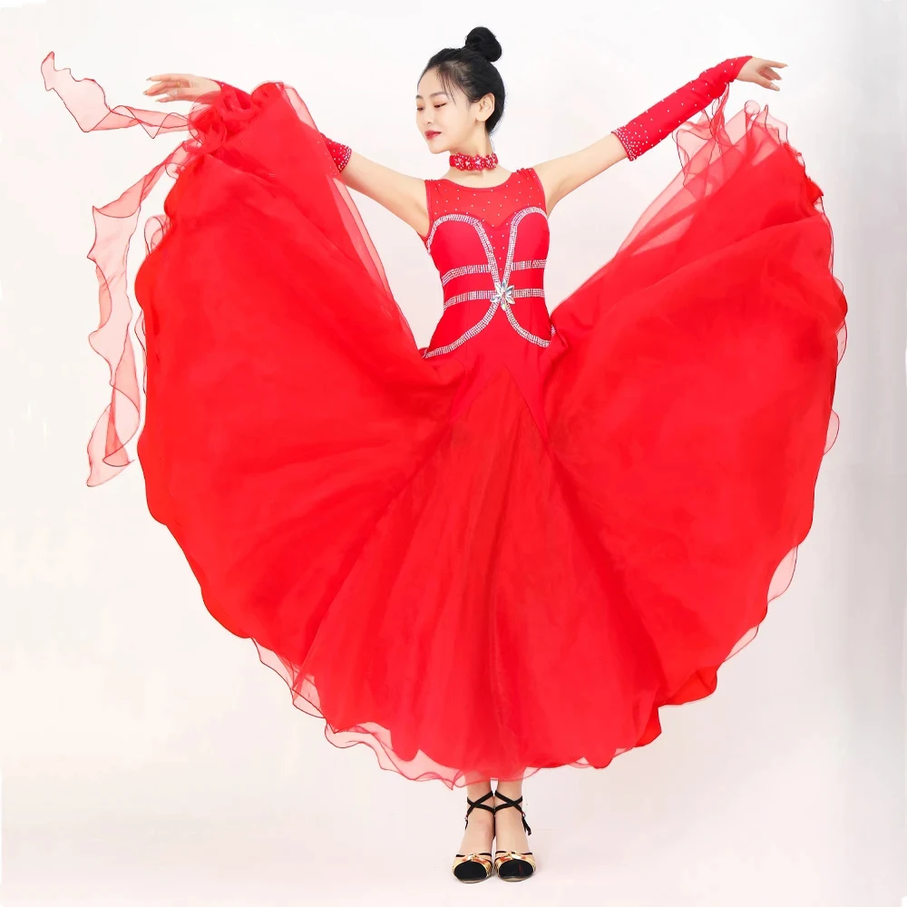 2025 Ballroom Dans Jurk Vrouwen Modern Kostuum Meisjes Match Wals Outfit Volwassen Luxe Avondpak Kinderkleding Volume Contes