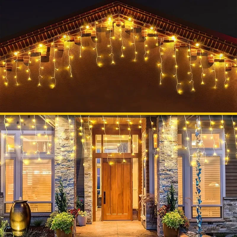 Christmas Decoration 2023 LED Curtain light Droops 0.4-0.6M Icicle Light Outdoor Street Garland On The House New Year 2024 Decor