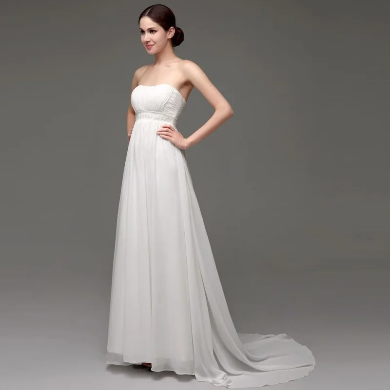 White Wedding Dress Satin Pearl Waist With Tailing Bustier Off Shoulder For Wedding Birthday Party Banquet Evening Gowns