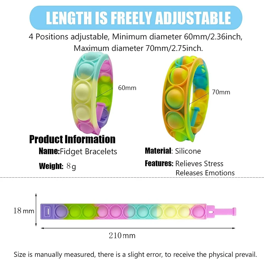 100PCS Pop Fidget Bracelets Toys Durable Stress Relief Wristband Fidget Toys Sets Fidget Bracelets Toys for Kids Adults