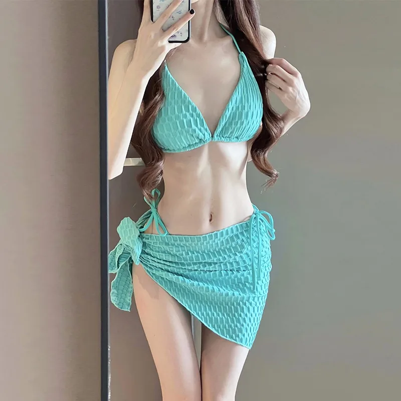 レディース 2025 プレミアム 3ピース ビキニセット：セクシーなプッシュアップトップ＆スカートカバーアップ（小胸向け）、ビーチ＆リゾートバケーションに