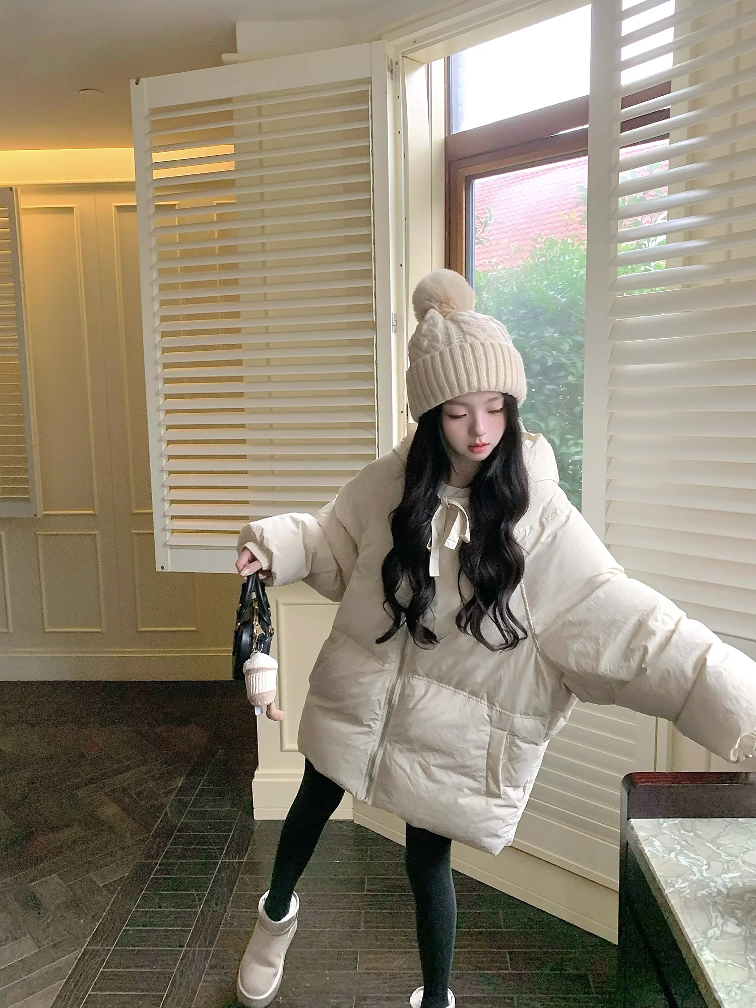 

Свободный пуховик-пальто в японском стиле, теплый зимний, с наполнителем из пуха, для женщин