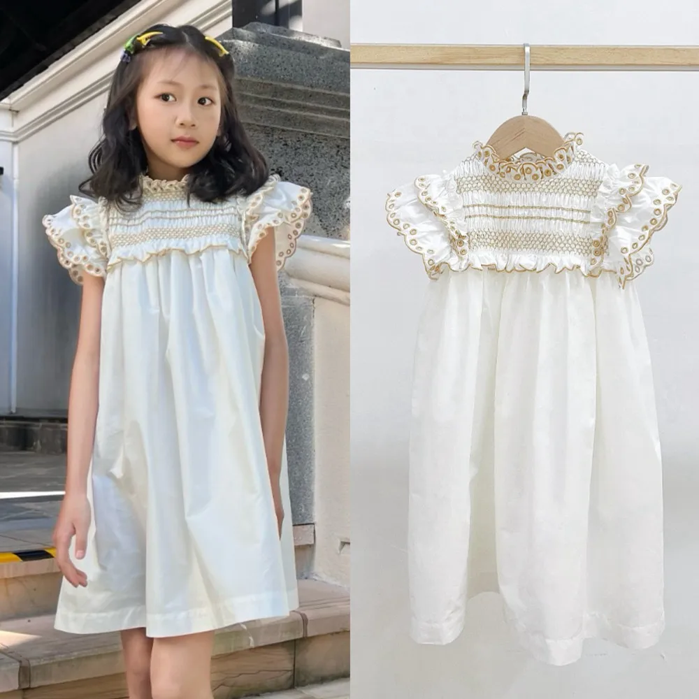 

Летнее платье для девочек, детская одежда для девочек, высококачественное вышитое платье с маленькими рукавами-крылышками