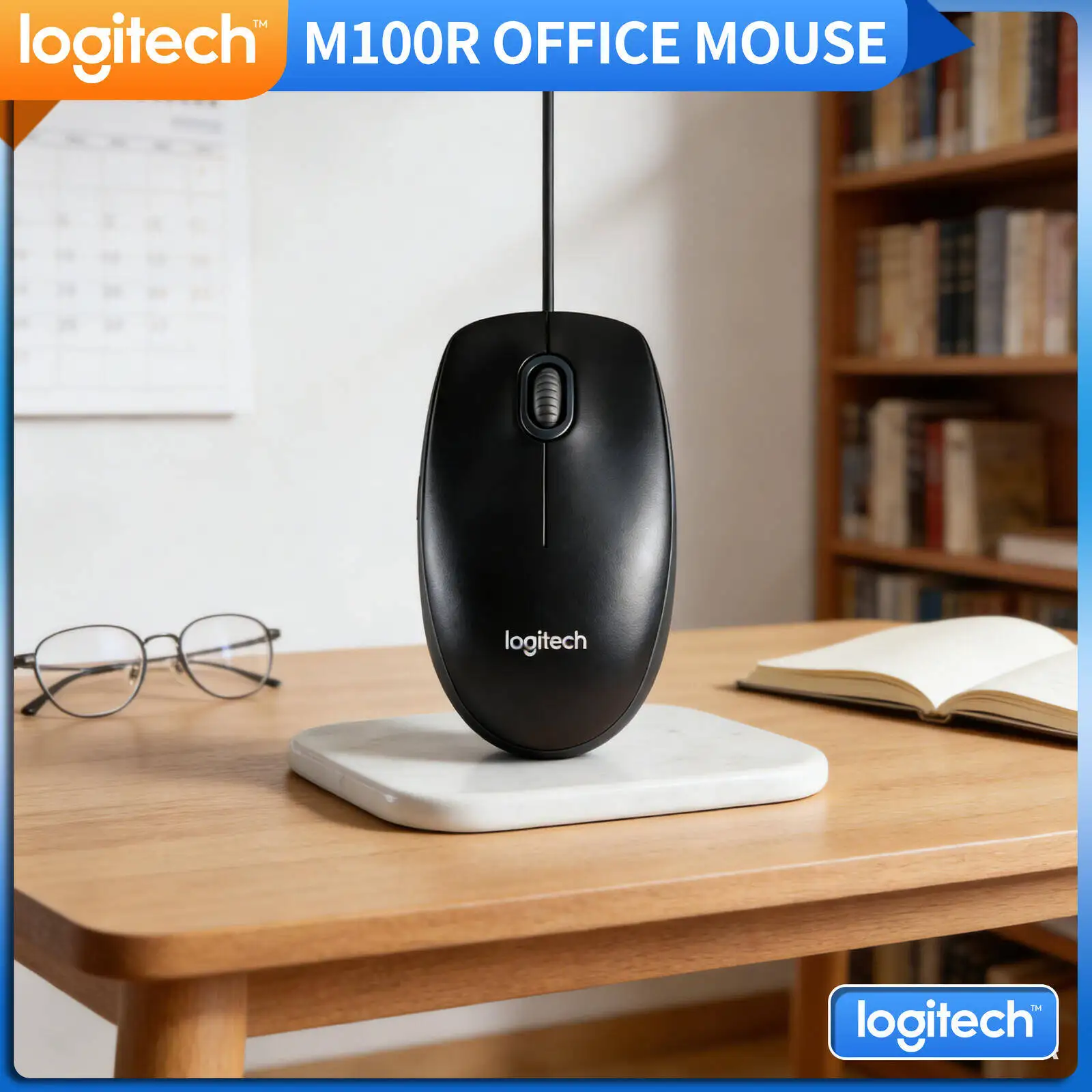 

Genuine Logitech M100R Ambidextrous Wired USB Mouse 1000DPI Optical Sensor 3-Button 1.8m Cable Windows Mac Compatible