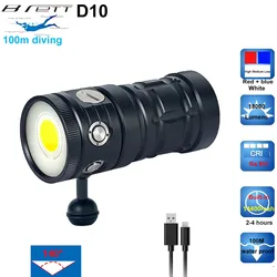 Profissional LED Lanterna Mergulho, COB Tactical Torch, IPX8 impermeável, Video Camera Luz, branco, azul, vermelho, Luz de preenchimento, 18000Lumens