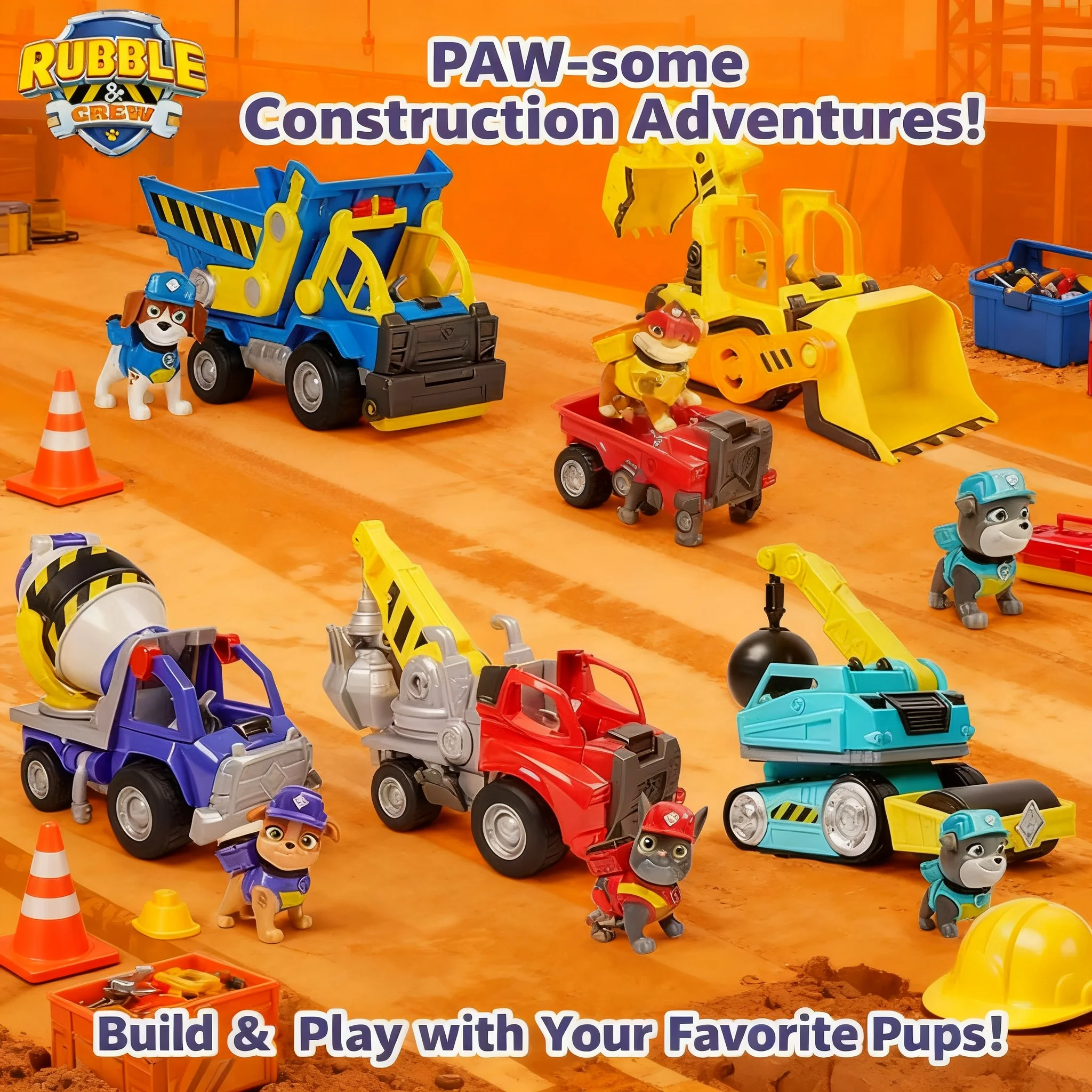 Rubble & Crew Paw Patrol Toy Wheeler Mix Charger 100% Genuine Action Figure Doll Collectible Kids Birthday Gift Toys