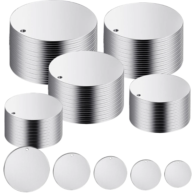 100x/Set Multifunctional Stamping Blanks Round Engraving Blanks with Hole Stainless Steel Blank Tagged 10/15/20/25/30mm