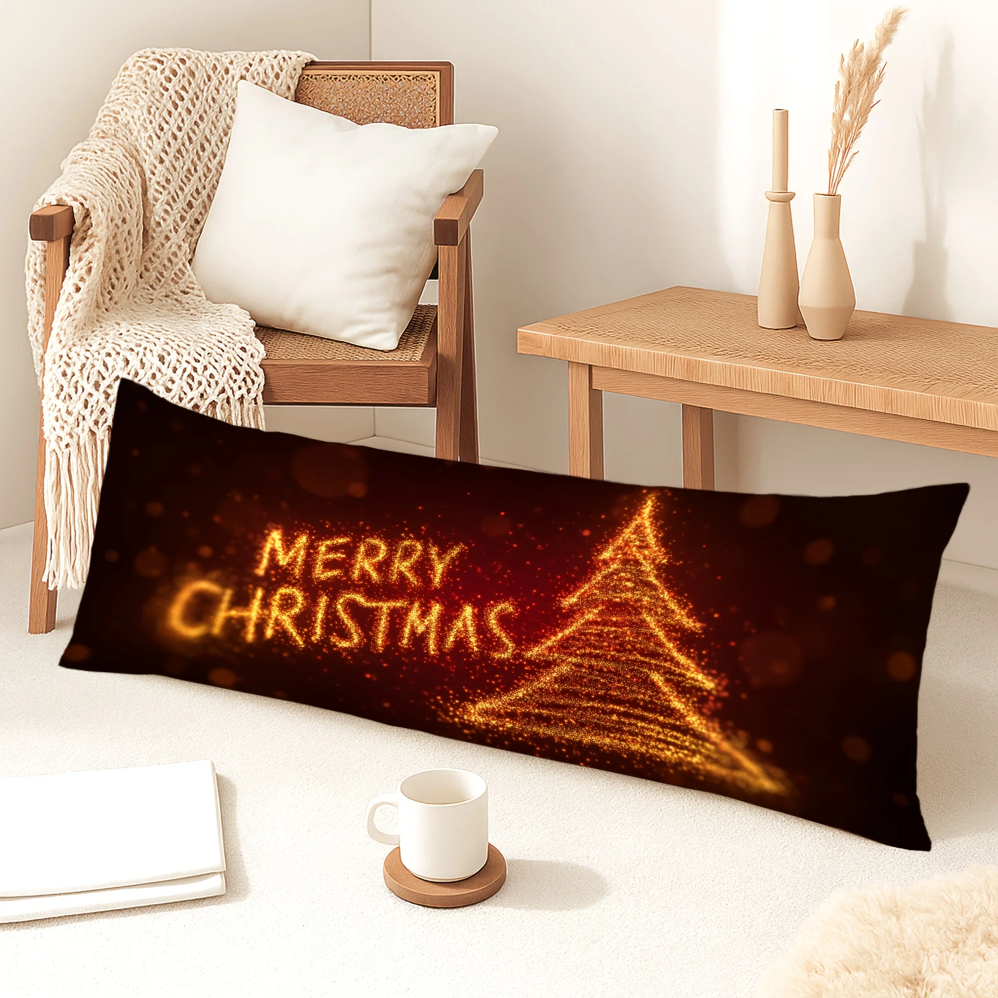 1pc Body Pillowcase Christmas Decoration Modern Art Light Pine Tree Line 20*54 Inches Suitable for Living Room Bedroom Sofa Bed
