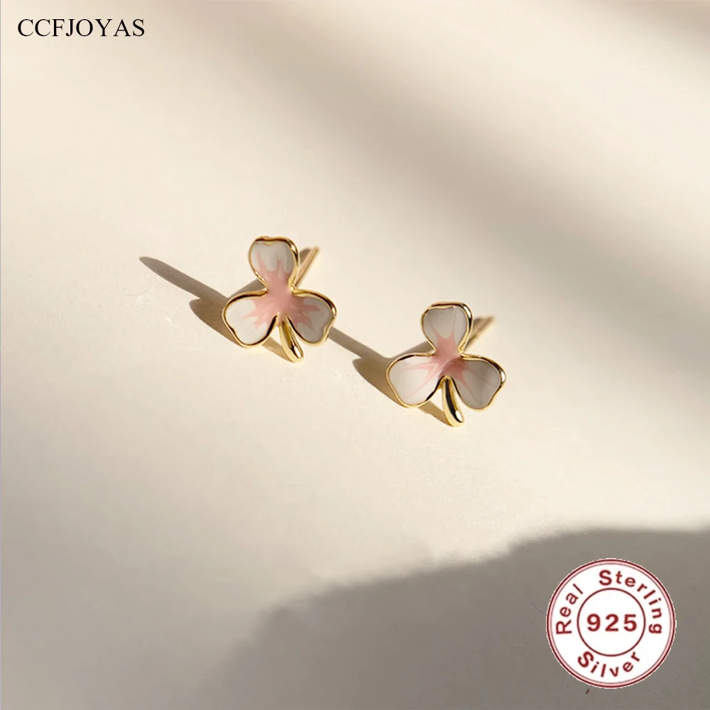 

CCFJOYAS 925 Sterling Silver Flower Stud Earrings 18k Gold Plated Enamel Mini Sweet Piercing Earrings Fashion Summer Jewelry