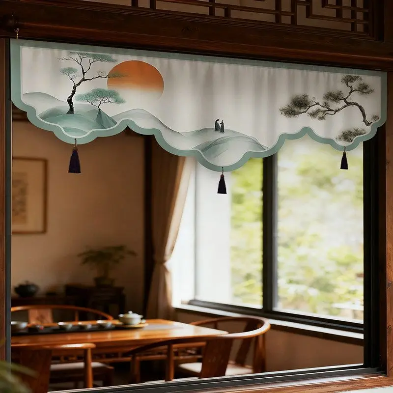 Chinese Style Retro Curtain Head Curtain Short Half Curtain Partition Curtain Blocking Decorative Without Punching Curtain ZJ280