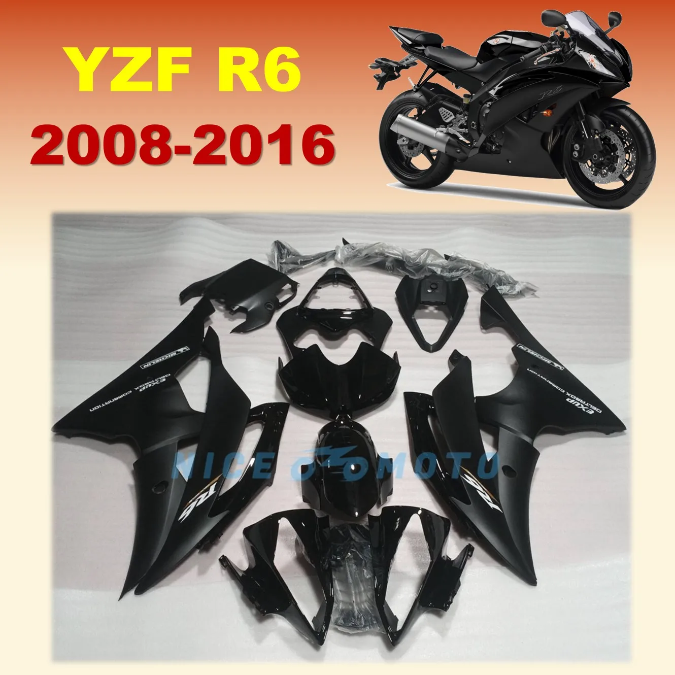 For YAMAHA YZFR6 2008 2009 2010 2015 2016 YZF-R6 08-16 Motorcycle Fairing kit Matte Black Stickers Housing
