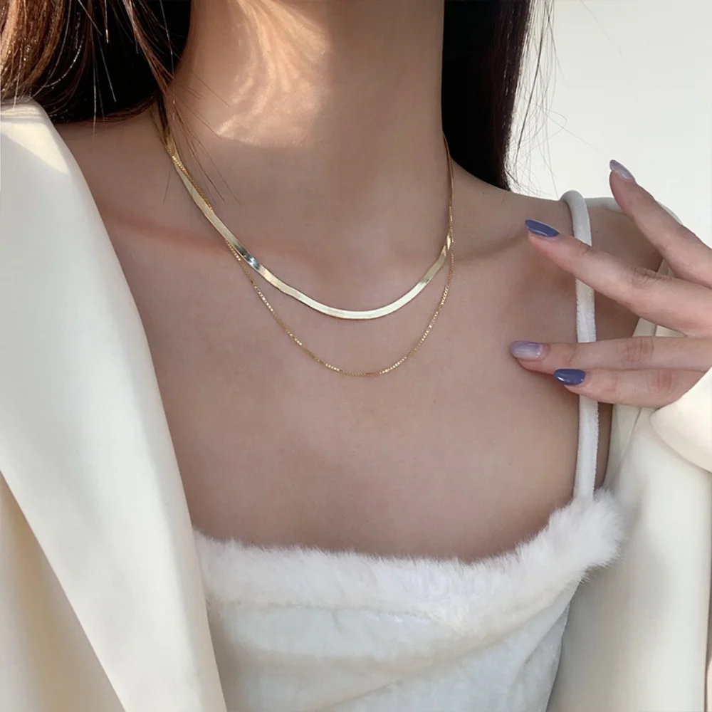 Korean Double-layer Simple Gold Snake Necklaces for Women Clavicle Necklace Jewelry Gift for Girlfriend