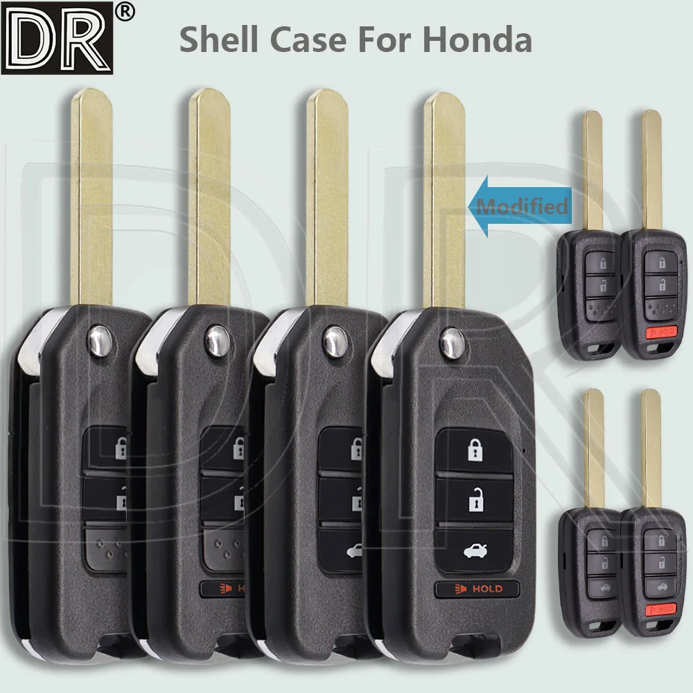 DR Modified Replacement Flip Car Key Shell Case HLIK6-1T HLIK6-1TA For Honda Civic City Fit XRV Vezel Accord CR-V Jazz HRV FRV