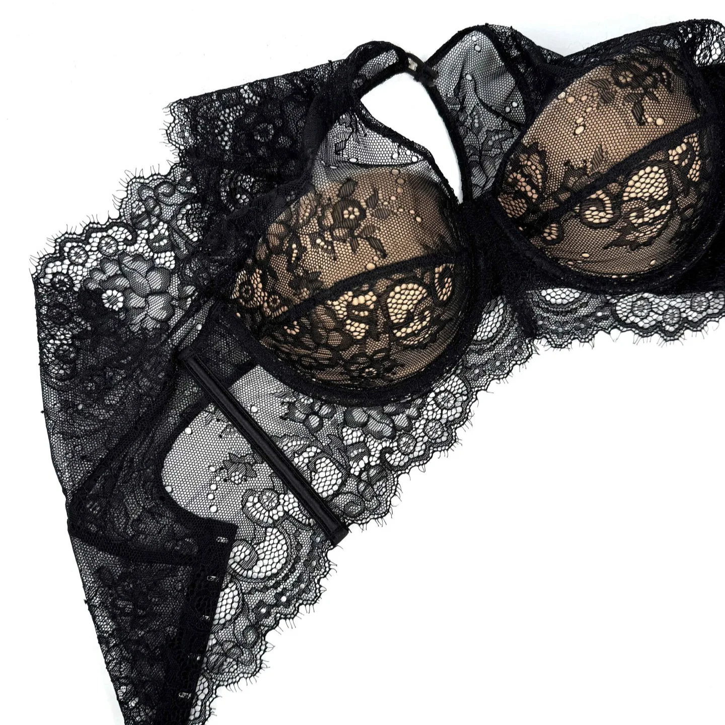 2025 Summer Black Sheer Lace Bustier Sexy Low Cut Corset Bra with Buttons Push Up Bustier for Women Lingerie Outerwear Bras