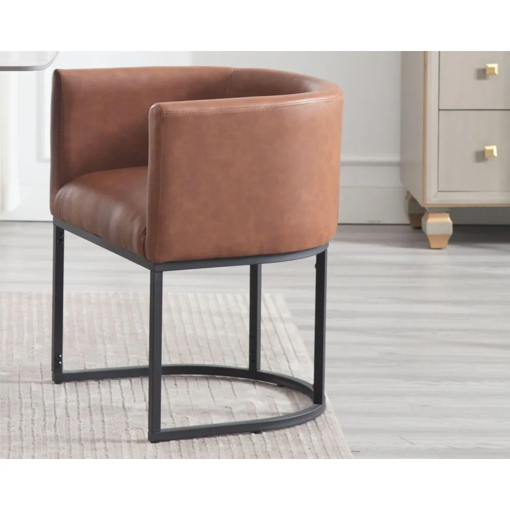

Faux Leather Upholstered Dining Chair with Barrel Back, Modern Padded Restaurant Chair with Black Metal Frame