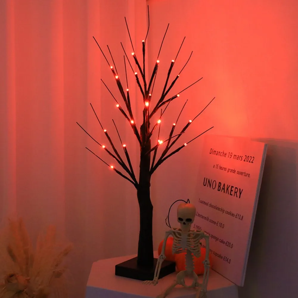 1PC 24LED Halloween Black Tree Light, LED Desktop Night Light, Orange/Purple Light, Used For Indoor Holiday Party Decoration
