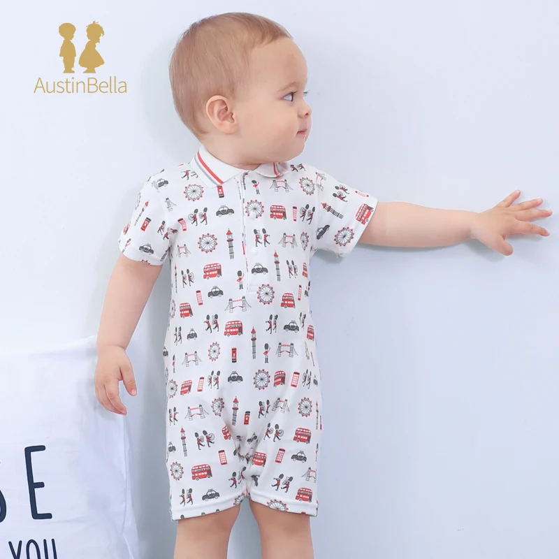 High Quality Summer Baby Clothes Baby Jumpsuit Cotton Print Short Sleeved Lapel Cartoon Newborn Baby Boys Girls Romper 3-24M