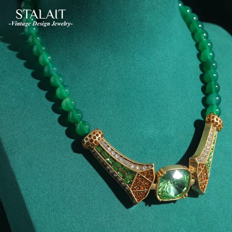 

Wedding Emerald Green Beaded Necklace Crystal Chunky Choker Woman Luxury Antique Gold Color Vintage Jewelry Accessories 2025