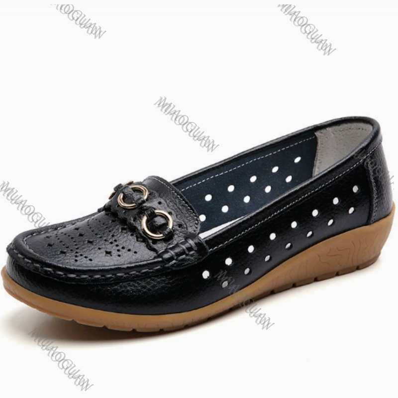 Shoes for Women 2025 Summer Casual Shoes Leather Ladies Breathable Flats Shoes Cut Out Women\'s Loafer Office Slip-on Moccasins