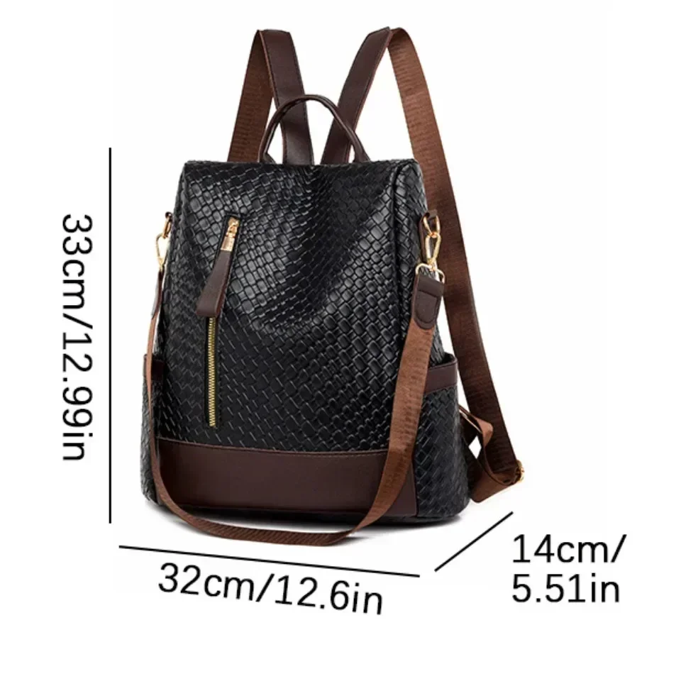 Women\'s Anti-Theft Backpack Large Capacity School Bag Soft Leather Travel Backpack New Woven Pattern Street Trend Shoulder Bag