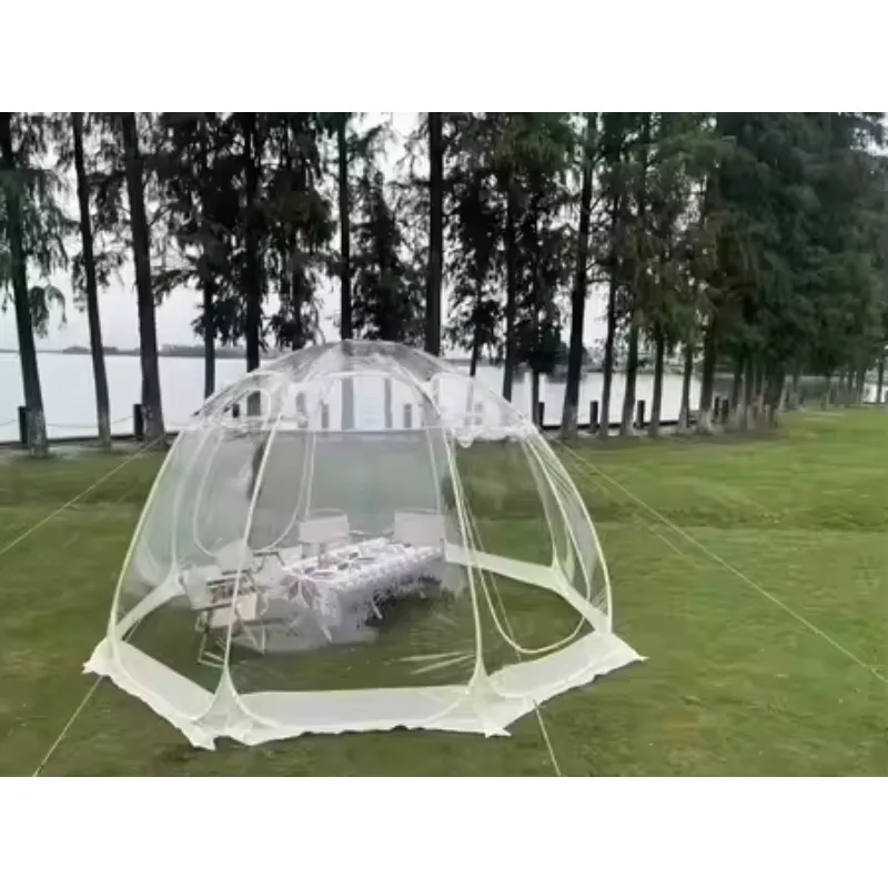 Sports Tent Bubble Mesh Tent Transparent PVC Oxford Folding Portable Camping Tent Outdoor Rain-proof Hexagonal Camping 3.6M