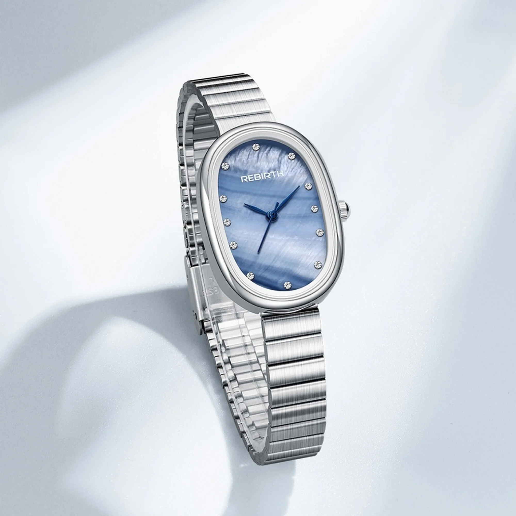 Rebirth Women Quartz Watch Oval Alloy Case Band Dial Minimalist Elegant Waterproof Business Dress Wristwatch Gift for Ladies