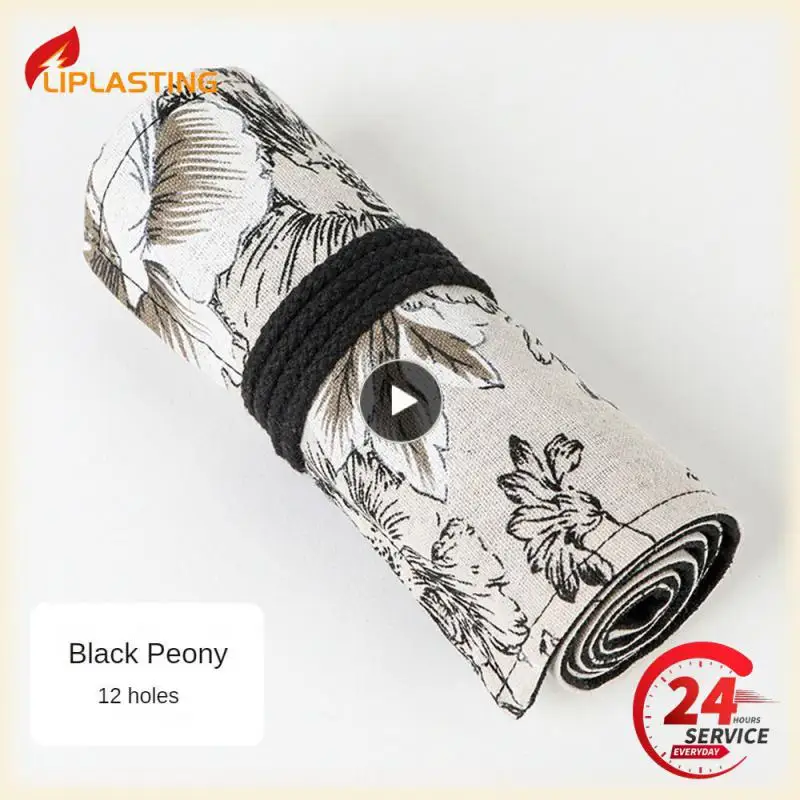 Storage Bag Black Peony Japanese Print Folding Storage Easy To Carry High Capacity Elastic Socket Pencil Case Pen Curtain