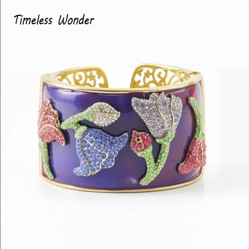 

Timeless Wonder Fancy Enamel Zircon Floral Deco Bracelet for Women Designer Fine Jewelry Runway Luxury Rare Gift Trendy Top 1151