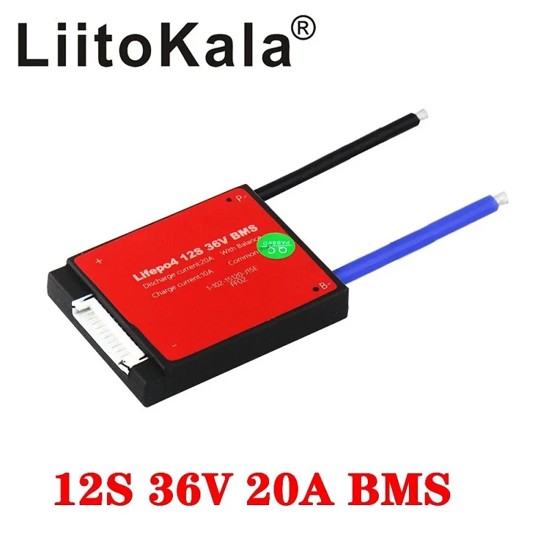 حزمة بطارية LiitoKala-Li-ion ، 12S ، 36V ، 20A ، BMS تستخدم بشكل مستمر مع وظيفة التوازن